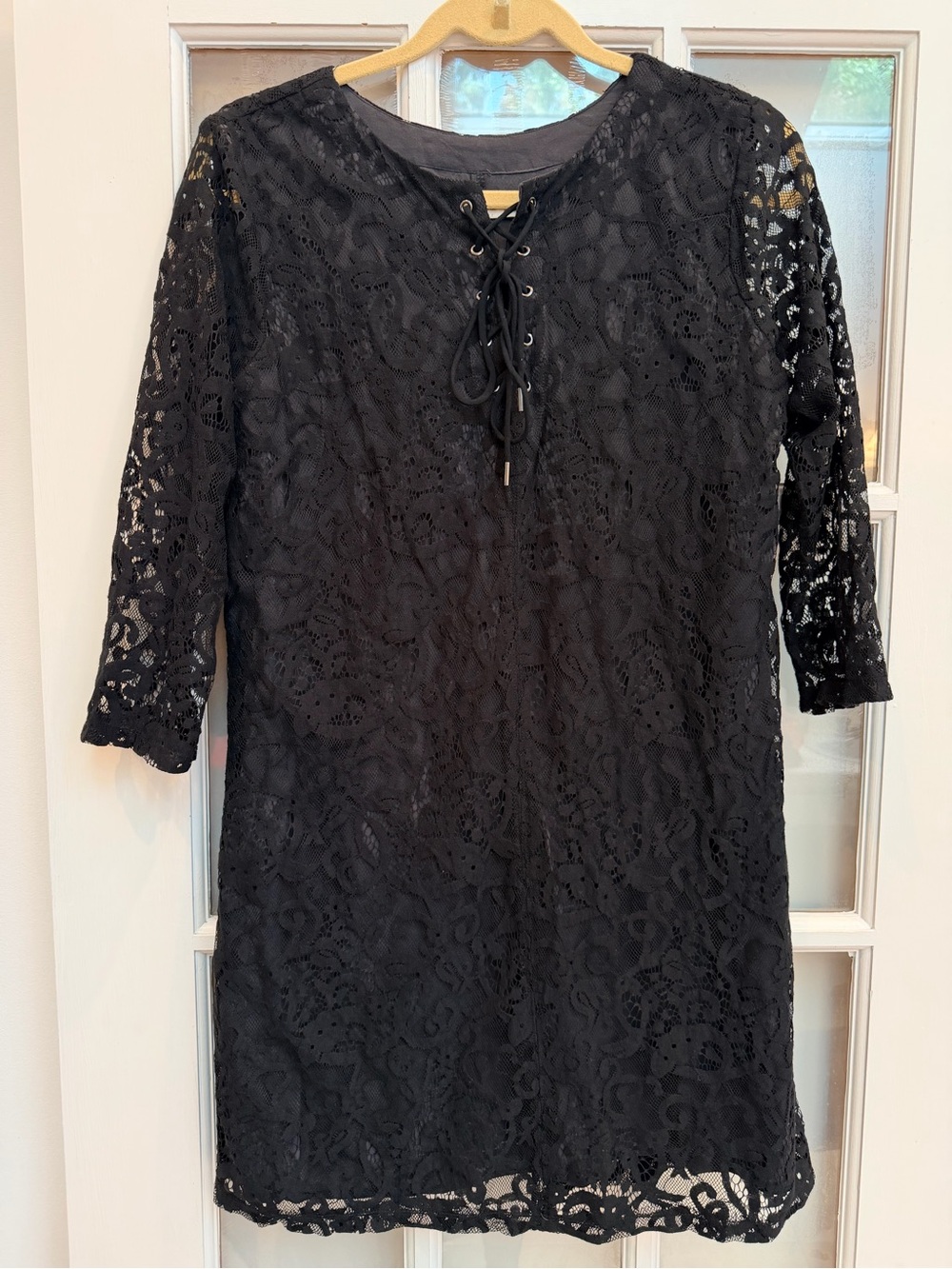 A&F Abercrombie & Fitch Whimsigoth Black Lace Tie-Front Long Sleeve Dress Size M